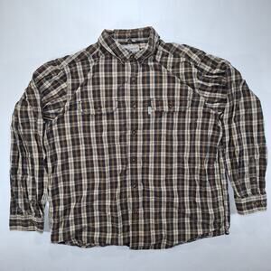 Carhartt Brown Plaid Workwear Men's XL Button-Down Cotton Relaxed Fit Shirt